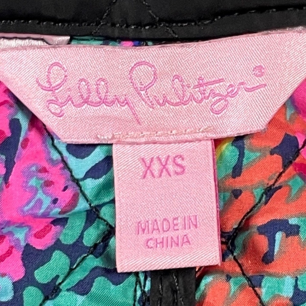 Lilly Pulitzer XXS Quilted Jacket Black Gold Button Colorful Lining Cuff Design - Picture 3 of 16